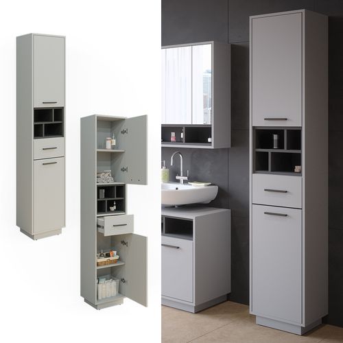 Meuble Salle De Bain Beatrice 40166 Gris/anthracite 38x190cm Avec Portes, Tiroirs Et Compartiments