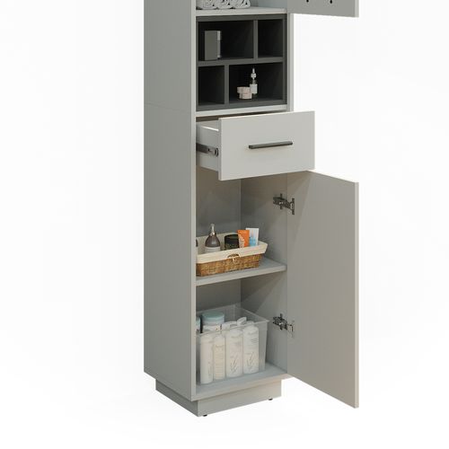 Meuble Salle De Bain Beatrice 40166 Gris/anthracite 38x190cm Avec Portes, Tiroirs Et Compartiments