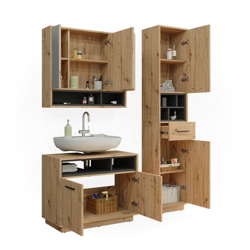 Ensemble Meubles Bain Beatrice, Chêne Artisan, 3 Pièces