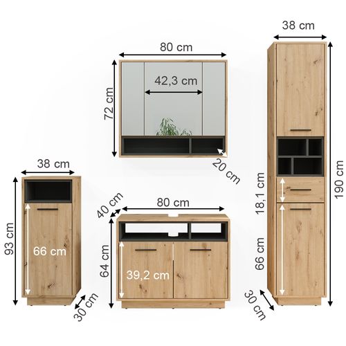 Meubles Bain Beatrice 40203 Chêne Artisan 4 Parties