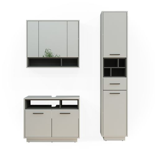 Ensemble Meubles Bain Beatrice, Gris, 3 Pièces
