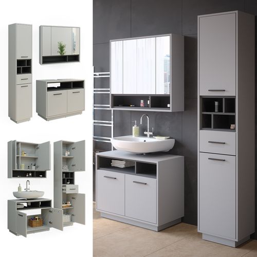 Ensemble Meubles Bain Beatrice, Gris, 3 Pièces