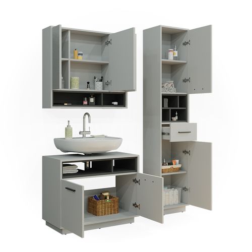 Ensemble Meubles Bain Beatrice, Gris, 3 Pièces