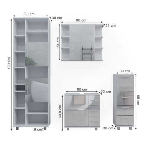 Meubles Bain Ilias 40222 Blanc Haute Brillance 4 Pièces