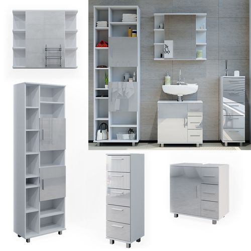 Meubles Bain Ilias 40222 Blanc Haute Brillance 4 Pièces