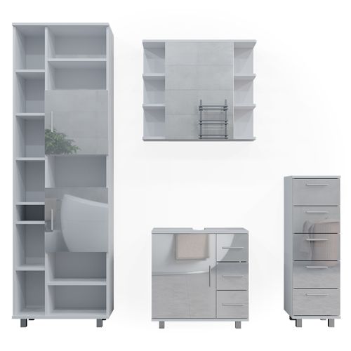 Meubles Bain Ilias 40222 Blanc Haute Brillance 4 Pièces