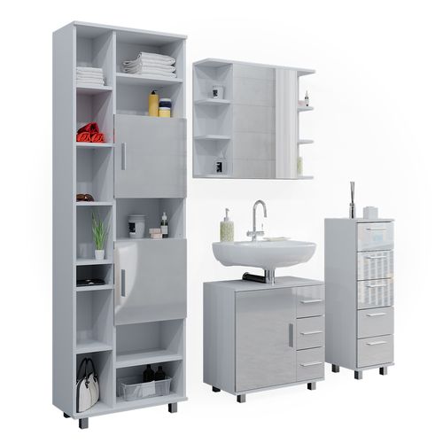 Meubles Bain Ilias 40222 Blanc Haute Brillance 4 Pièces