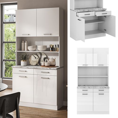 Bloc Cuisine R-line 40042 Blanc Haute Brillance 100cm , Pt Marbre