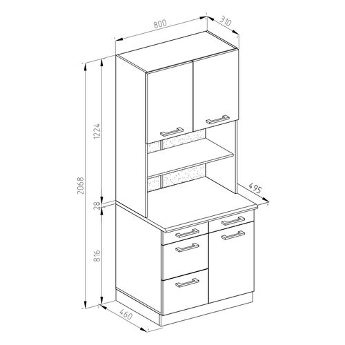 Bloc Cuisine R-line 40043 Blanc Haute Brillance 80cm , Pt Marbre