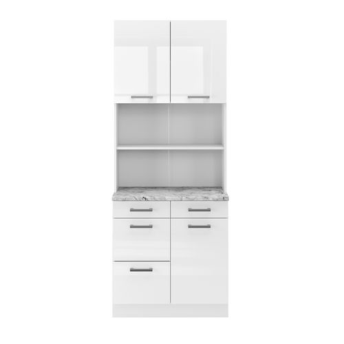 Bloc Cuisine R-line 40043 Blanc Haute Brillance 80cm , Pt Marbre