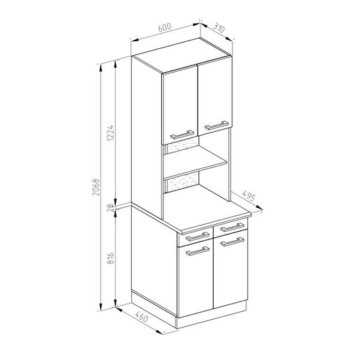 Bloc Cuisine R-line 40044 Blanc Haute Brillance 60cm , Pt Marbre