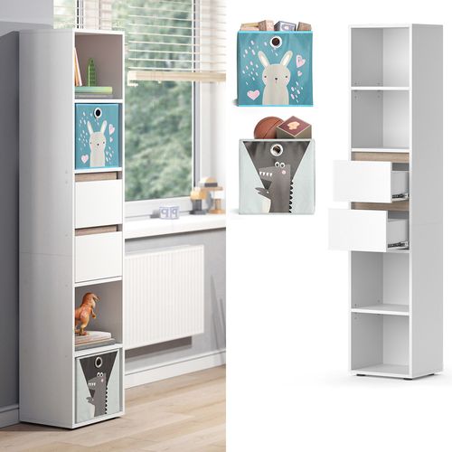 Bibliothèque Enfant Robert 40375 Blanc 36.2x171cm Avec Boxes Pliants Multicolores