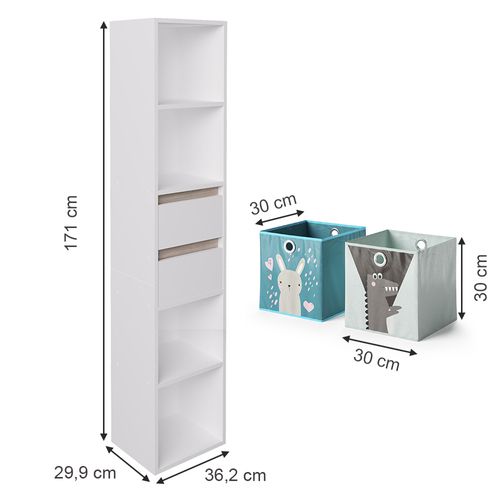 Bibliothèque Enfant Robert 40375 Blanc 36.2x171cm Avec Boxes Pliants Multicolores