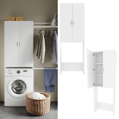 Meuble De Machine à Laver Martha 40273 Blanc 64x190cm Avec 2 Portes Longues