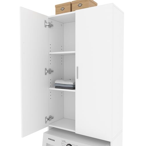 Meuble De Machine à Laver Martha 40273 Blanc 64x190cm Avec 2 Portes Longues