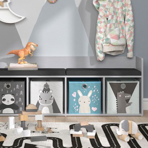 Étagère Pour Enfants Luigi 40492 Blanc 107.2x88.6cm 4 Compartiments, Avec Boîtes Pliantes Grises