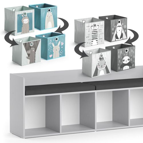 Étagère Pour Enfants Luigi 40492 Blanc 107.2x88.6cm 4 Compartiments, Avec Boîtes Pliantes Grises