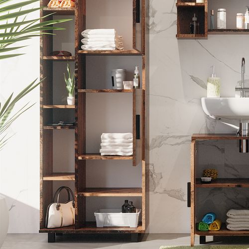 Colonne Ilias, Chêne Rustique, 60x190cm Avec Portes, Et Compartiments Ouverts