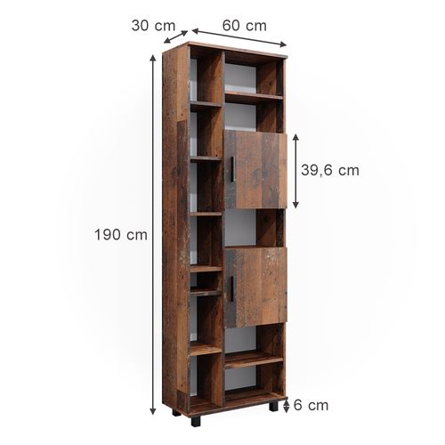 Colonne Ilias, Chêne Rustique, 60x190cm Avec Portes, Et Compartiments Ouverts