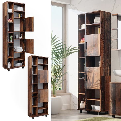 Colonne Ilias, Chêne Rustique, 60x190cm Avec Portes, Et Compartiments Ouverts