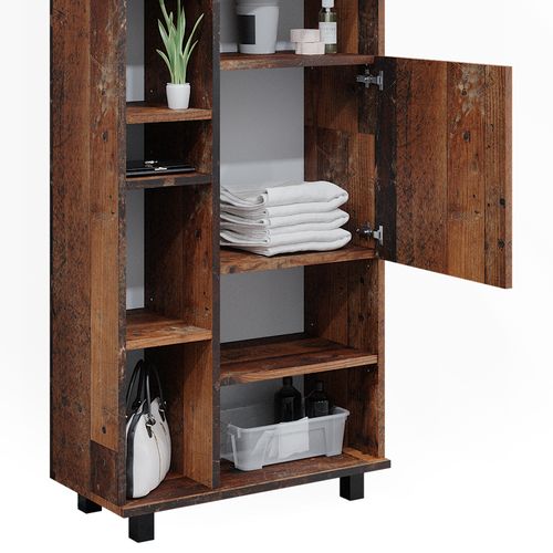 Colonne Ilias, Chêne Rustique, 60x190cm Avec Portes, Et Compartiments Ouverts