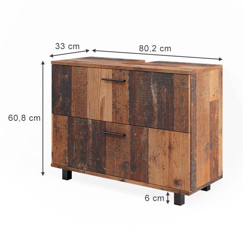 Meuble Sous Vasque Simple Ilias 40488 Chêne Rustique 80x60.8cm Avec 2 Tiroirs
