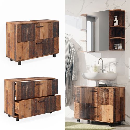 Meuble Sous Vasque Simple Ilias 40488 Chêne Rustique 80x60.8cm Avec 2 Tiroirs