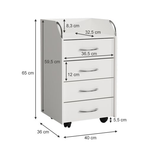Caisson Roulant Gwendolyn 40310 Blanc 36x40cm Avec 4 Tiroirs