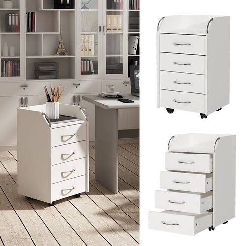 Caisson Roulant Gwendolyn 40310 Blanc 36x40cm Avec 4 Tiroirs