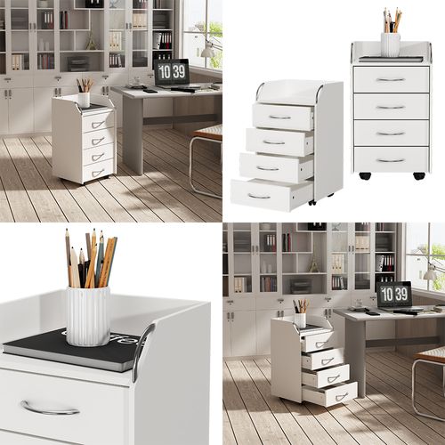 Caisson Roulant Gwendolyn 40310 Blanc 36x40cm Avec 4 Tiroirs