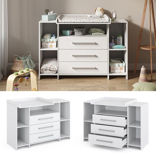 Commode à Langer Oskar 40342 Blanc 143x100cm XL Avec Tiroirs