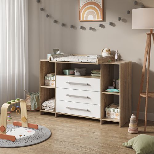 Commode à Langer Oskar 40347 Blanc/sonoma 143x100cm XL Avec Tiroirs