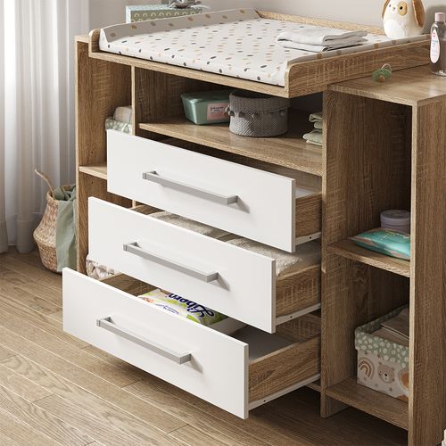 Commode à Langer Oskar 40347 Blanc/sonoma 143x100cm XL Avec Tiroirs