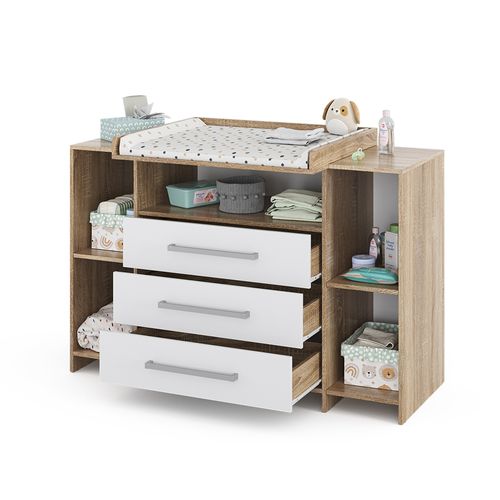 Commode à Langer Oskar 40347 Blanc/sonoma 143x100cm XL Avec Tiroirs