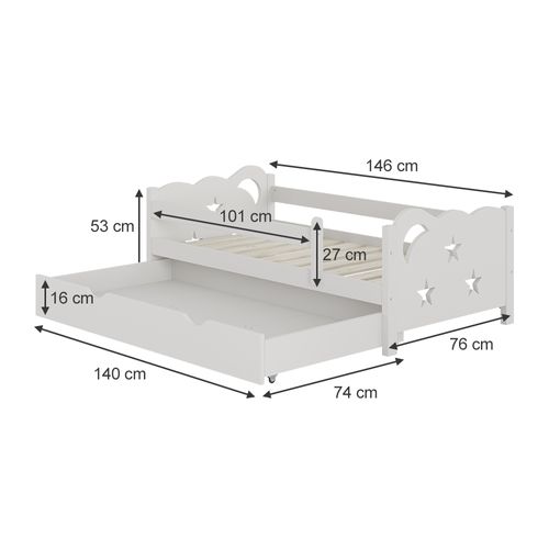 Lit Pour Enfant Jessica 40346 Blanc 70x140 Cm Avec Tiroir Et Matelas