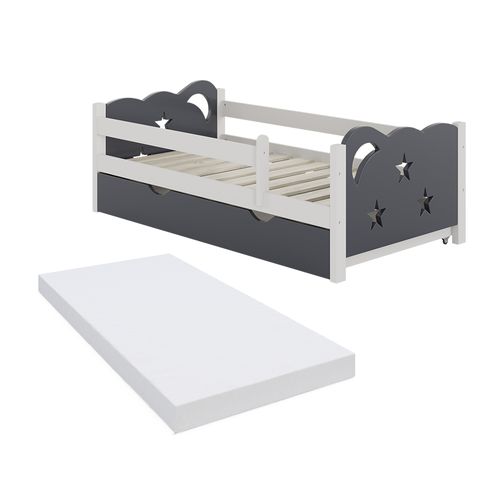 Lit Denfant Jessica 40341 Gris 70x140 Cm Avec Tiroir Et Matelas
