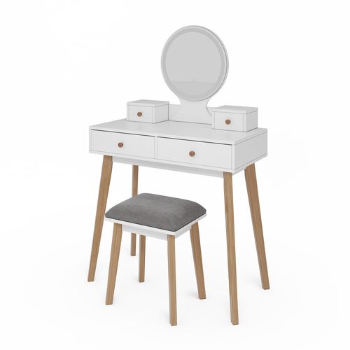 Coiffeuse Finya 40317 Blanc 80cm Avec Miroir LED Et Tabouret
