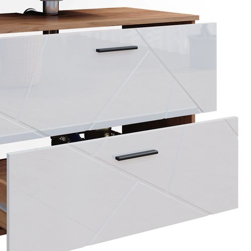 Meubles Bain Irma 40550 Blanc Brillant/chêne Doré 5 Pièces