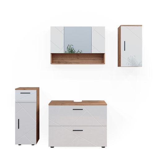 Meubles Bain Irma 40548 Blanc Brillant/chêne Doré 4 Parties