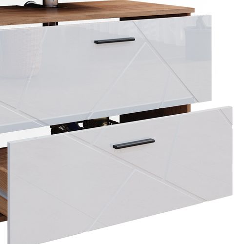 Meubles Bain Irma 40548 Blanc Brillant/chêne Doré 4 Parties