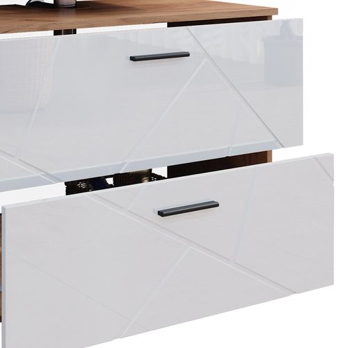 Meubles Bain Irma 40541 Blanc Brillant/chêne Doré 3 Parties