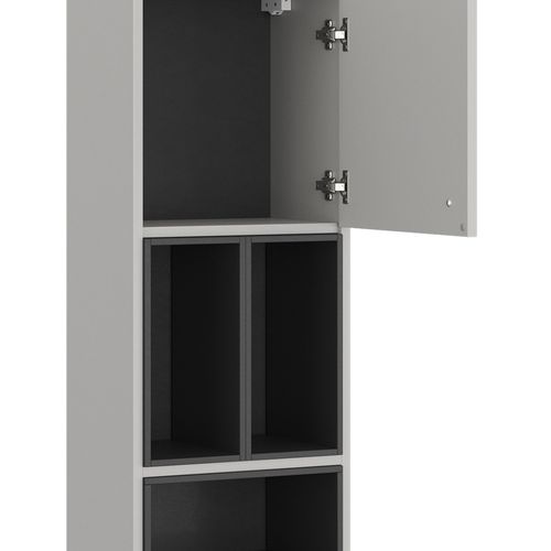 Colonne De Salle De Bain Gerta, Gris, 37.5x150cm Avec Porte Et Compartiments Ouverts