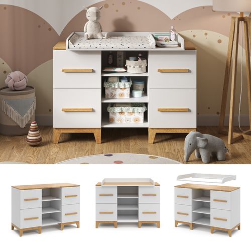 Commode à Langer Malia 40526 Blanc 133x108cm XL Avec 4 Tiroirs