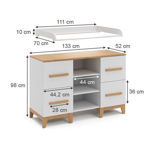 Commode à Langer Malia 40526 Blanc 133x108cm XL Avec 4 Tiroirs