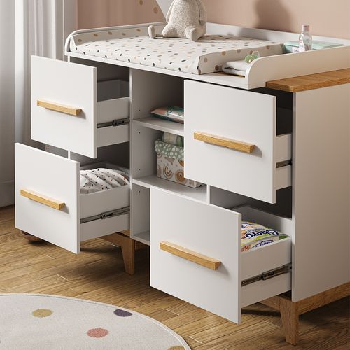 Commode à Langer Malia 40526 Blanc 133x108cm XL Avec 4 Tiroirs