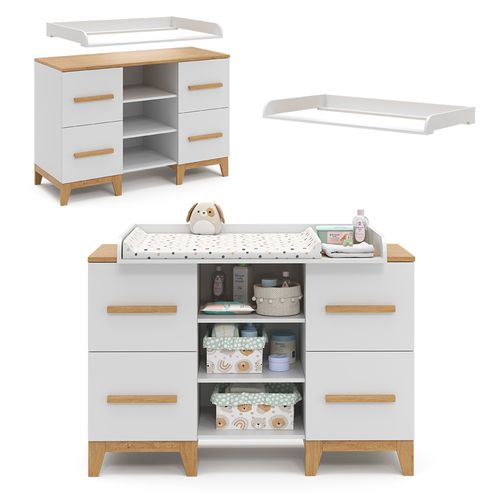 Commode à Langer Malia 40526 Blanc 133x108cm XL Avec 4 Tiroirs