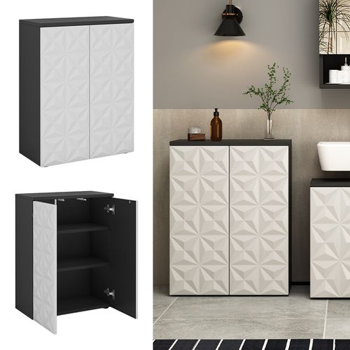 Meuble Salle De Bain Edge, Noir, 60x79.5cm Avec 2 Portes Et 3 Compartiments