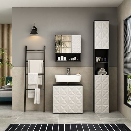 Meubles Bain Edge 40566 Noir 3 Pièces, Avec Armoire Haute