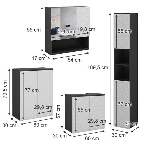 Meubles Bain Edge 40567 Noir 4 Parties