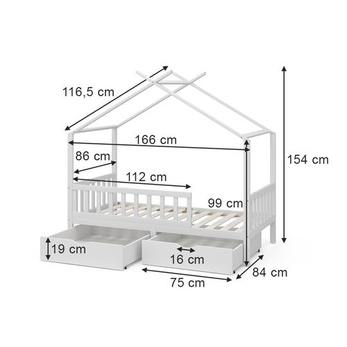 Lit Cabane Franka 40402 Blanc 80x160 Cm Avec 2 Tiroirs